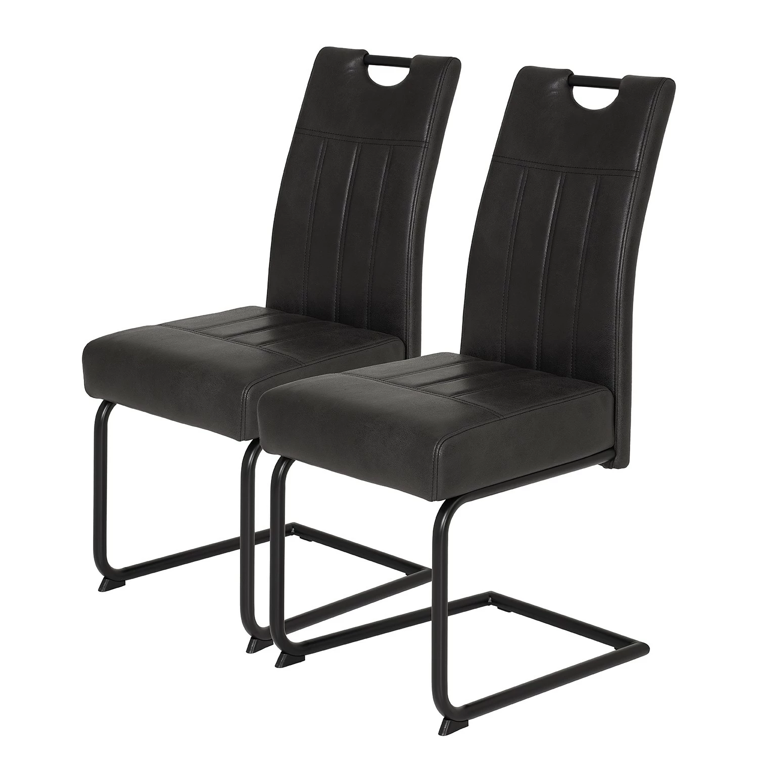 Loftscape Chaises cantilever Bovina (lot de 2) - Microfibre / Métal - Noir - Noir vintage 3 Loftscape Chaises cantilever Bovina (lot de 2) - Microfibre / Métal - Noir - Noir vintage