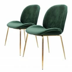 Kayoom Chaises capitonnées Charlize (lot de 2) - Velours / Métal - Laiton - Vert