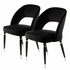 Kayoom Chaises capitonnées Courtney (lot de 2) - Velours / Partiellement en eucalyptus massif - Noir / Argenté