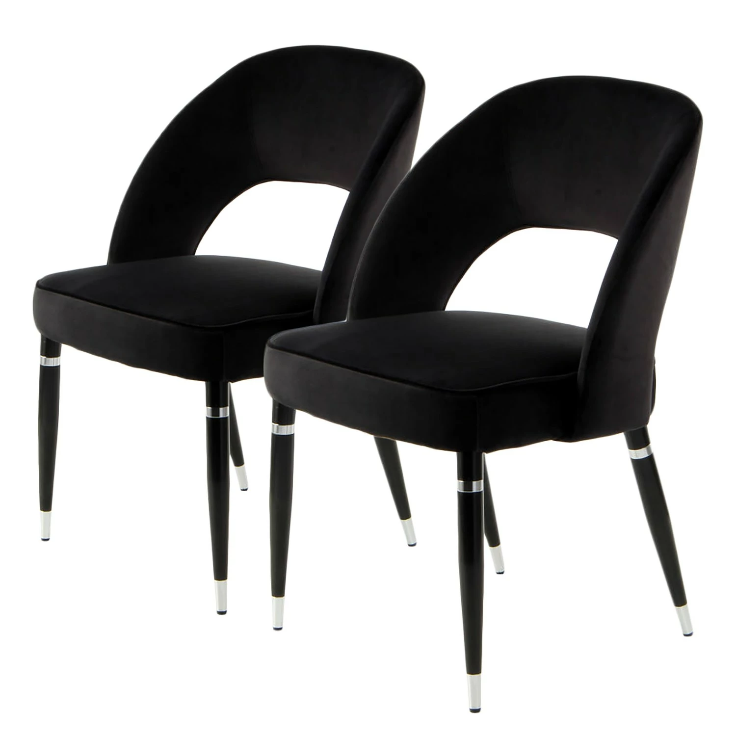 Kayoom Chaises capitonnées Courtney (lot de 2) - Velours / Partiellement en eucalyptus massif - Noir / Argenté 3 Kayoom Chaises capitonnées Courtney (lot de 2) - Velours / Partiellement en eucalyptus massif - Noir / Argenté
