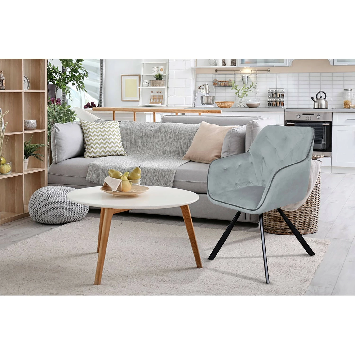 Kayoom Chaise à accoudoirs Eann - Velours / Fer - Noir - Gris 4 Kayoom Chaise à accoudoirs Eann - Velours / Fer - Noir - Gris – Image 2