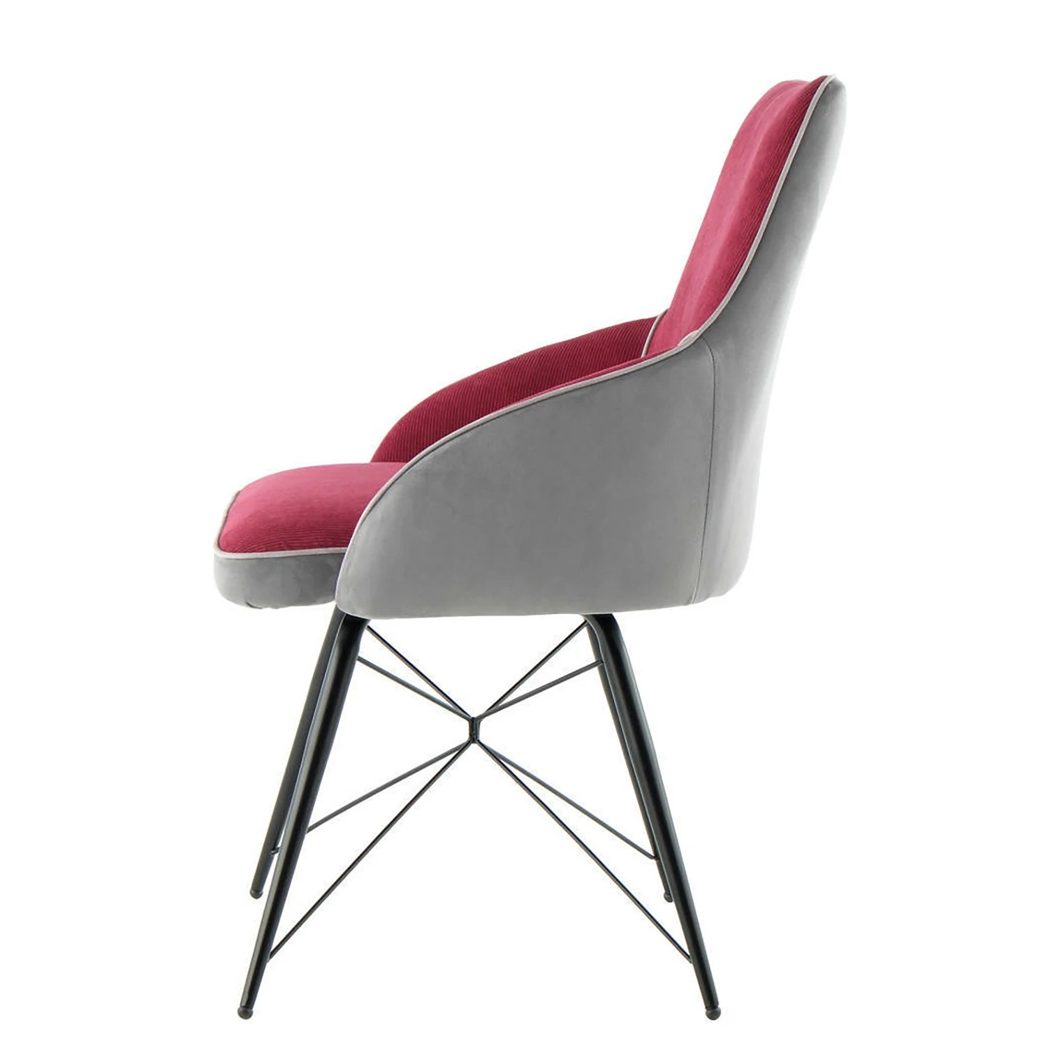 Kayoom Chaise capitonnée Carol I - Velours côtelé et microfibre / Fer - Rouge 6 Kayoom Chaise capitonnée Carol I - Velours côtelé et microfibre / Fer - Rouge – Image 4
