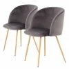 Kayoom Chaises capitonnées Celina (lot de 2) - Velours / Métal - Imitation hêtre - Gris