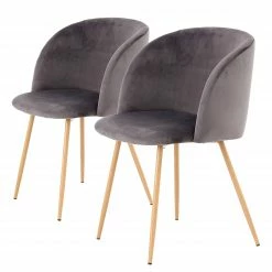 Kayoom Chaises capitonnées Celina (lot de 2) - Velours / Métal - Imitation hêtre - Gris