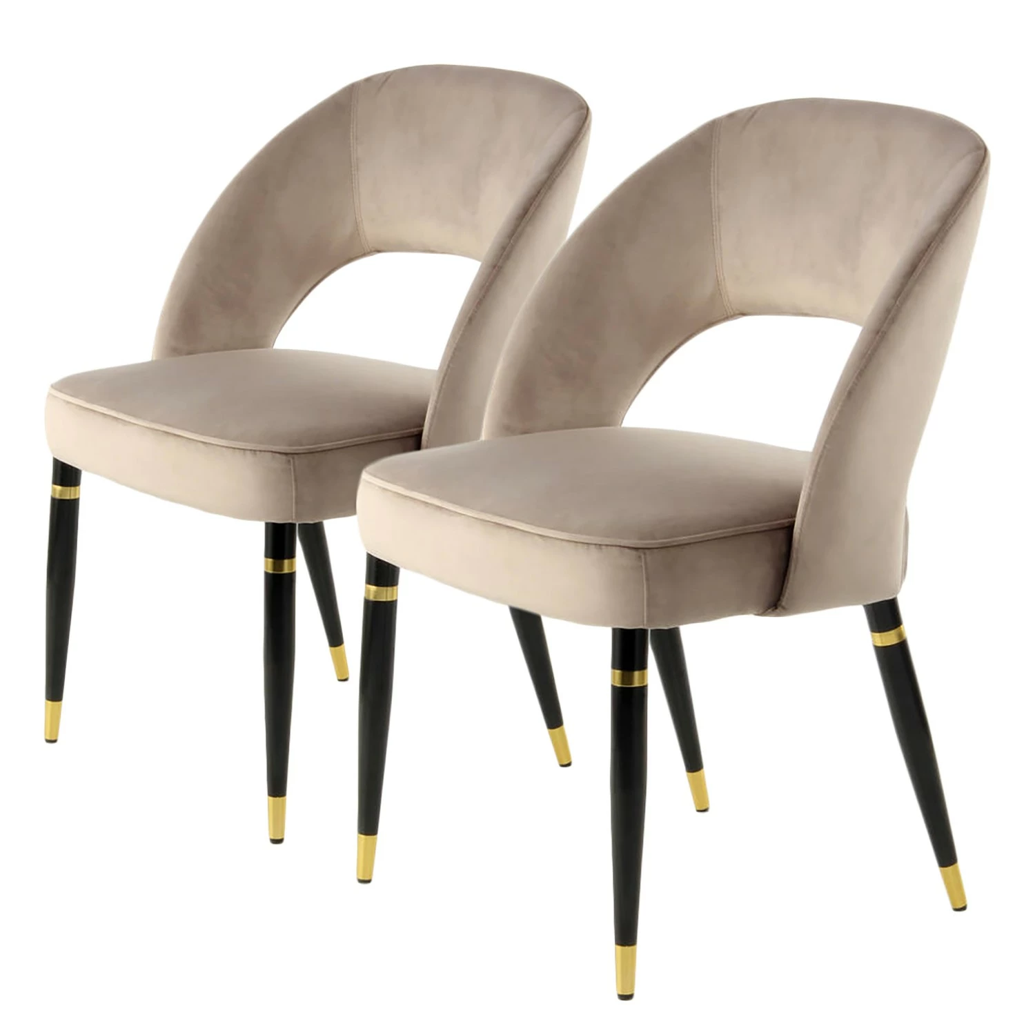 Kayoom Chaises capitonnées Courtney (lot de 2) - Velours / Partiellement en eucalyptus massif - Taupe / Doré 3 Kayoom Chaises capitonnées Courtney (lot de 2) - Velours / Partiellement en eucalyptus massif - Taupe / Doré