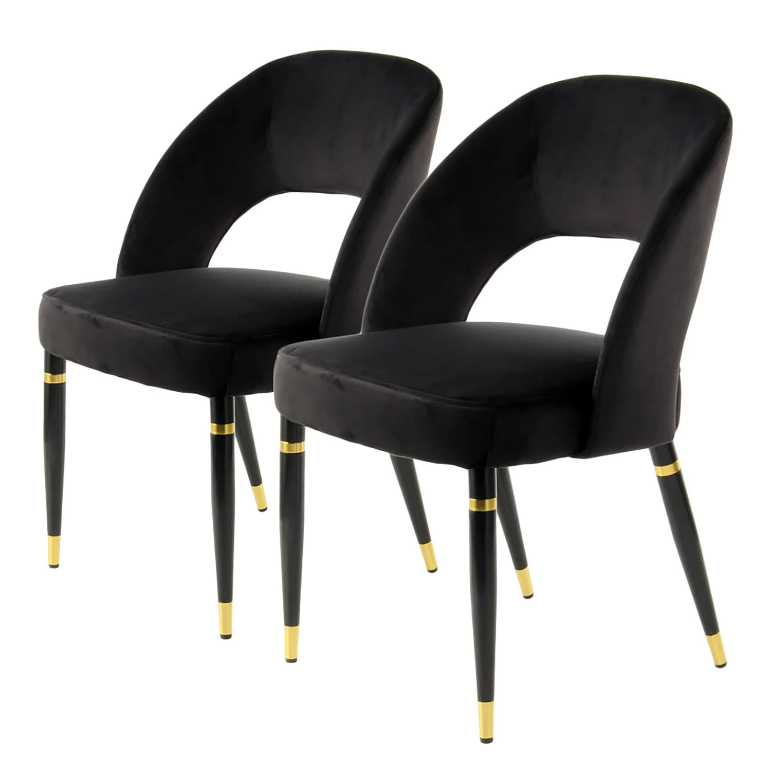 Kayoom Chaises capitonnées Courtney (lot de 2) - Velours / Partiellement en eucalyptus massif - Noir / Doré 3 Kayoom Chaises capitonnées Courtney (lot de 2) - Velours / Partiellement en eucalyptus massif - Noir / Doré