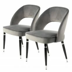 Kayoom Chaises capitonnées Courtney (lot de 2) - Velours / Partiellement en eucalyptus massif - Gris / Argenté