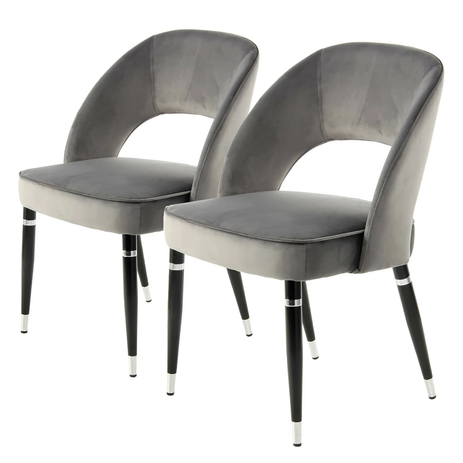 Kayoom Chaises capitonnées Courtney (lot de 2) - Velours / Partiellement en eucalyptus massif - Gris / Argenté 3 Kayoom Chaises capitonnées Courtney (lot de 2) - Velours / Partiellement en eucalyptus massif - Gris / Argenté