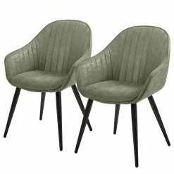 Red Living Chaises à accoudoirs Haslet II (2 él.) - Imitation cuir / Acier - Noir - Vert vintage