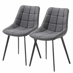 Red Living Chaises capitonnées Kellia (lot de 2) - Imitation cuir / Acier - Noir - Gris vintage