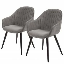 Jack & Alice Chaises à accoudoirs Haslet I (lot de 2) - Velours / Acier - Noir - Gris