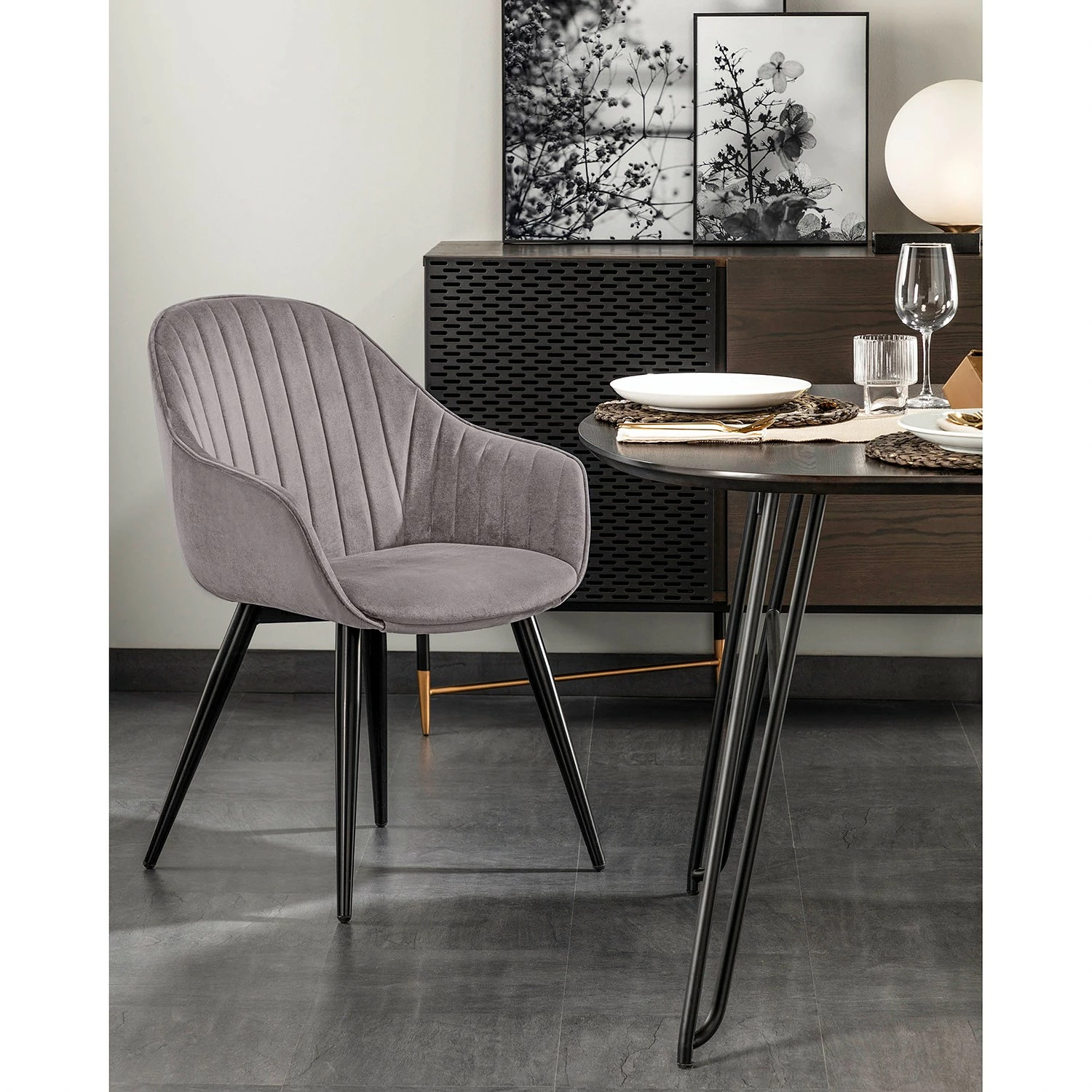 Jack & Alice Chaises à accoudoirs Haslet I (lot de 2) - Velours / Acier - Noir - Gris 4 Jack & Alice Chaises à accoudoirs Haslet I (lot de 2) - Velours / Acier - Noir - Gris – Image 2