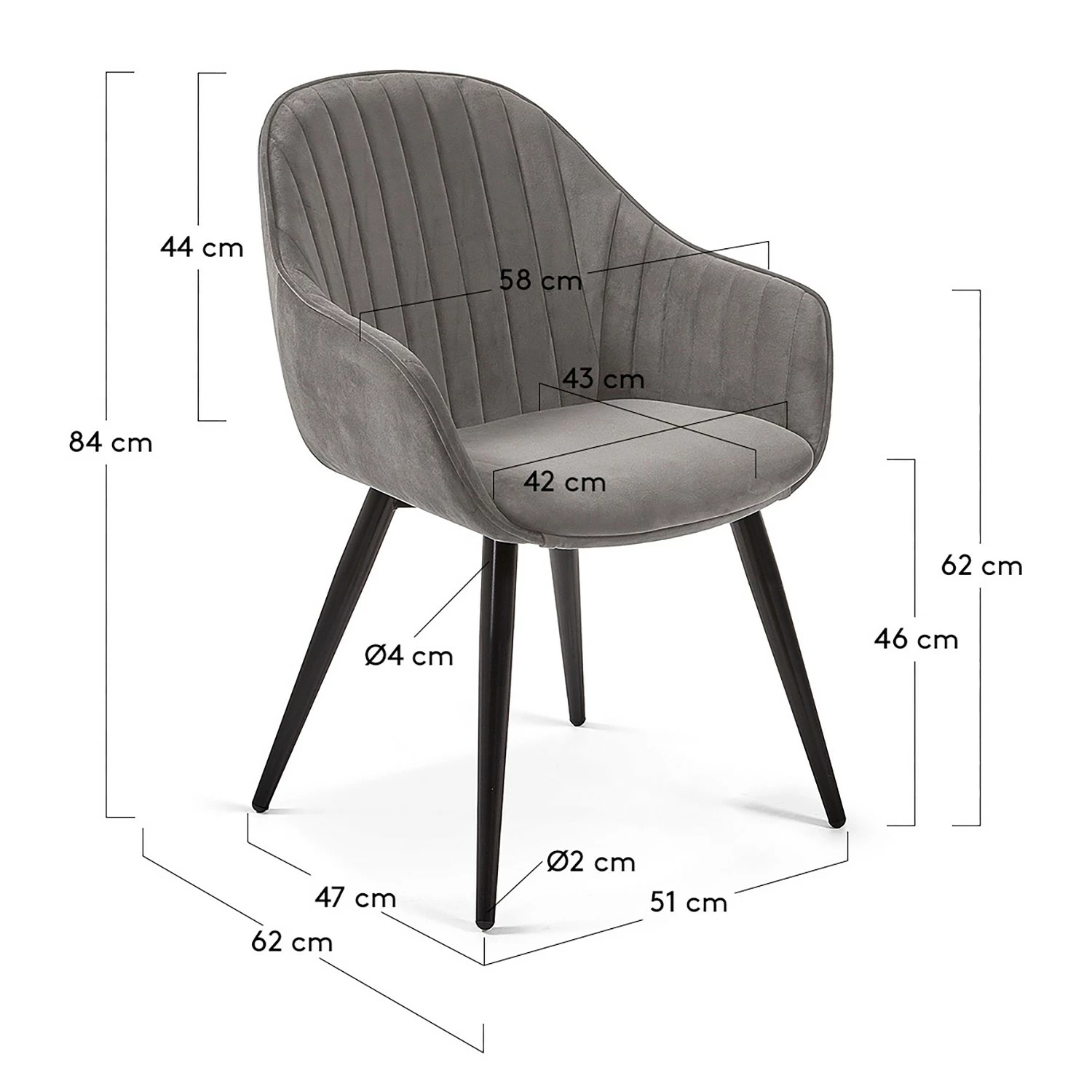 Jack & Alice Chaises à accoudoirs Haslet I (lot de 2) - Velours / Acier - Noir - Gris 8 Jack & Alice Chaises à accoudoirs Haslet I (lot de 2) - Velours / Acier - Noir - Gris – Image 6