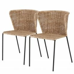 Red Living Chaises Rantin(lot de 2) - Rotin / Acier - Rotin / Noir