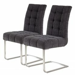 Ars manufacti Chaises cantilever Stawley I (lot de 2) - Tissage à plat / Acier inoxydable - Gris foncé / Acier inoxydable