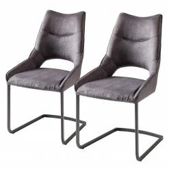 Fredriks Chaises cantilever Nadros (lot de 2) - Microfibre / Métal - Gris vintage / Noir mat