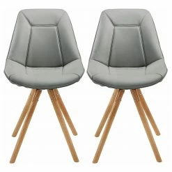 Norrwood Chaises capitonnées Gergy (lot de 2) - Imitation cuir / Chêne massif - Gris clair / Chêne