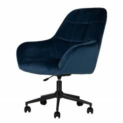 Furnitive Chaise de bureau Valady I - Velours / Fer - Bleu / Noir