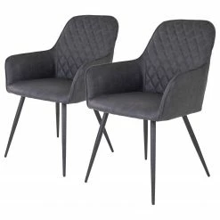 Red Living Chaises à accoudoirs Pierry I (lot de 2) - Imitation cuir / Acier - Gris vintage