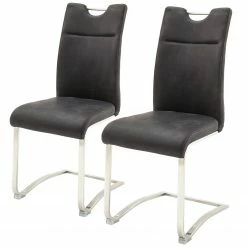 Loftscape Chaises cantilever Azzana (lot de 2) - Cuir véritable / Acier inoxydable - Anthracite