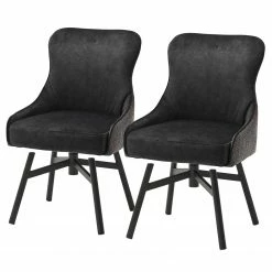 Fredriks Chaises Stalewell II (lot de 2) - Microfibre et tissu structuré / Acier - Anthracite