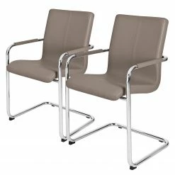 Now! by hülsta Chaises hülsta now S17 (lot de 2) - Imitation cuir / Acier - Taupe