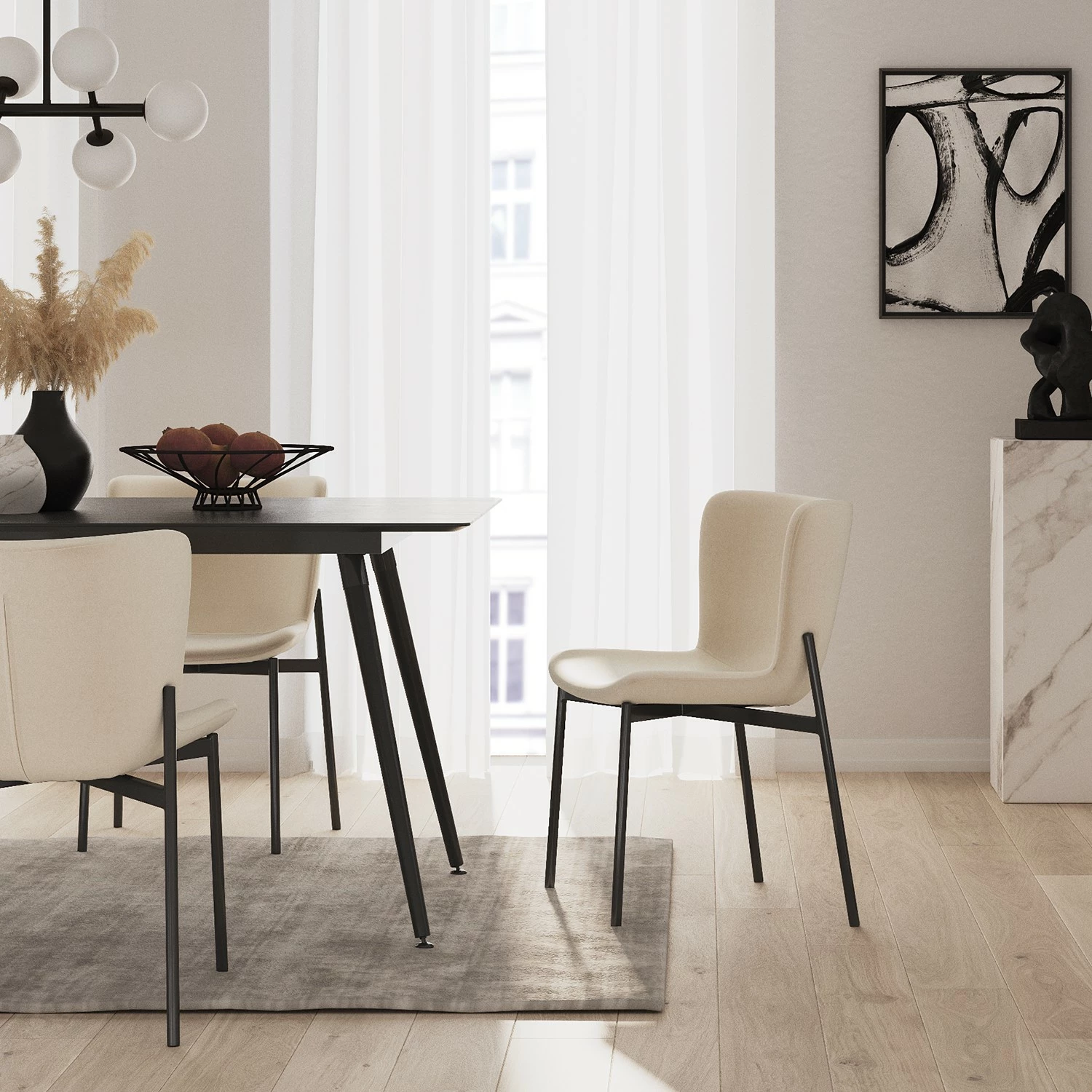 Jack & Alice Chaises Mouzon I (lot de 2) - Velours / Fer - Crème 4 Jack & Alice Chaises Mouzon I (lot de 2) - Velours / Fer - Crème – Image 2