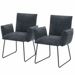 Red Living Chaises accoudoirs Malaville (lot de 2) - Chenille / Fer - Gris / Noir