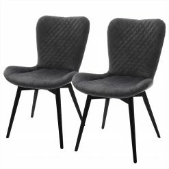 Naturoo Chaises capitonnées Mettray (lot de 2) - Tissage à plat / Hêtre massif - Anthracite