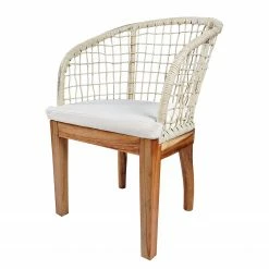 Ars Natura Chaises à accoudoirs Le Puy - Tissu / Rotin et suar massif - Blanc / Rotin couleur crème et suar