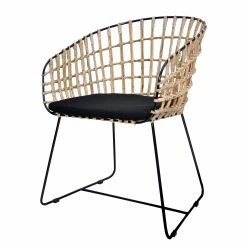 Ars Natura Chaise à accoudoirs Belleray - Tissu / Rotin et métal - Noir / Naturel et noir