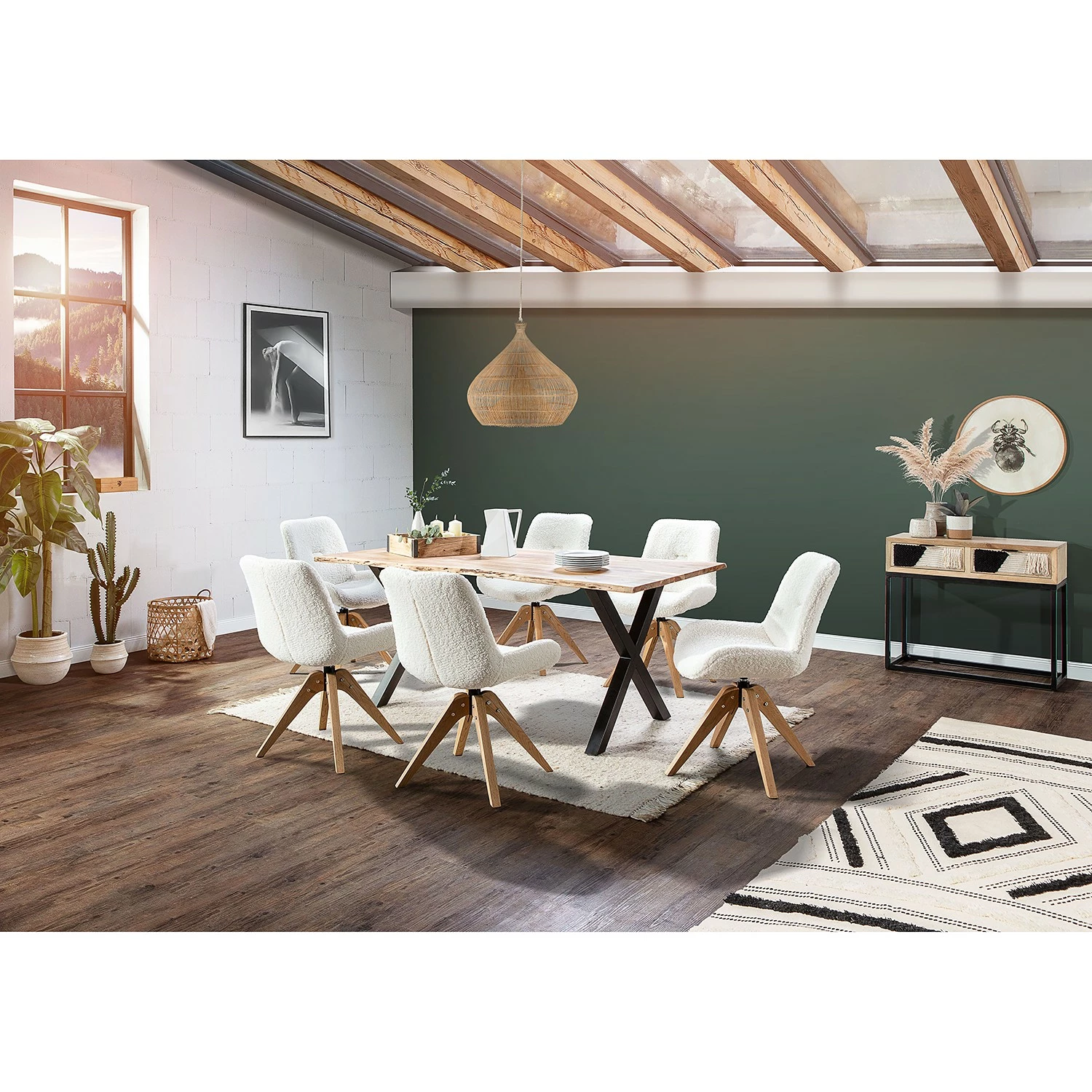 Red Living Chaises capitonnées Bonlieu (lot de 2) - Bouclé / Chêne massif - Blanc / Chêne 4 Red Living Chaises capitonnées Bonlieu (lot de 2) - Bouclé / Chêne massif - Blanc / Chêne – Image 2