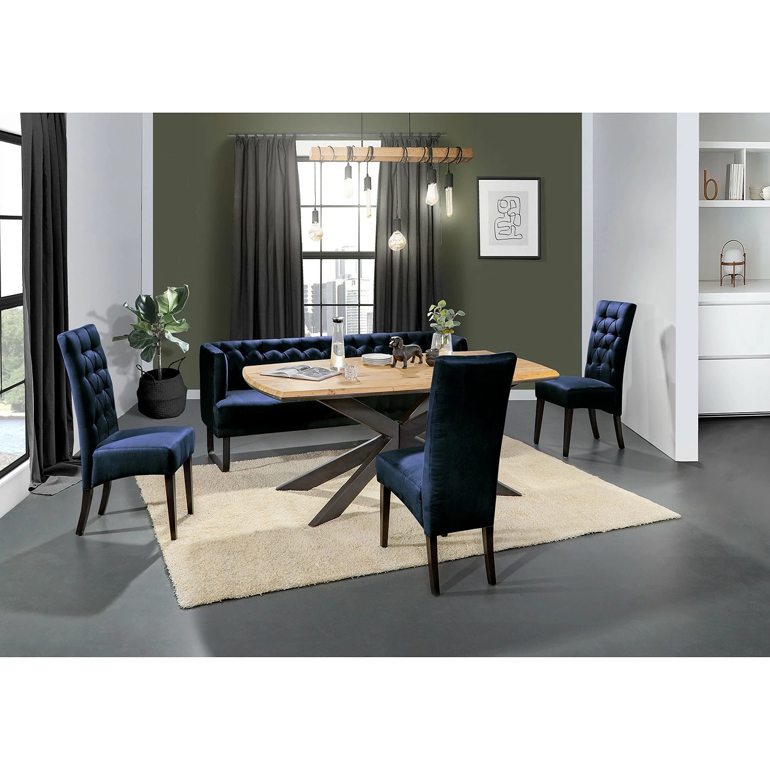 Red Living Chaise capitonnée Selda III - Velours / Hêtre massif - Bleu foncé 4 Red Living Chaise capitonnée Selda III - Velours / Hêtre massif - Bleu foncé – Image 2