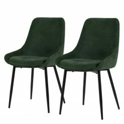 Tenzo Chaises capitonnées Lex II (lot de 2) - Velours côtelé / Métal - Vert foncé