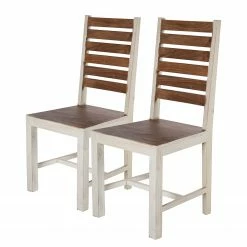 Wolf-Möbel Chaises Maison (lot de 2) - Acacia massif - Acacia couleur pierre / Blanc cassé