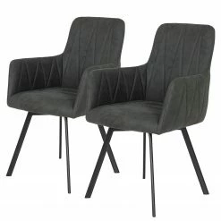 Red Living Chaises Ă accoudoirs Kivioli (lot de 2) - Microfibre / Acier - Anthracite / Noir