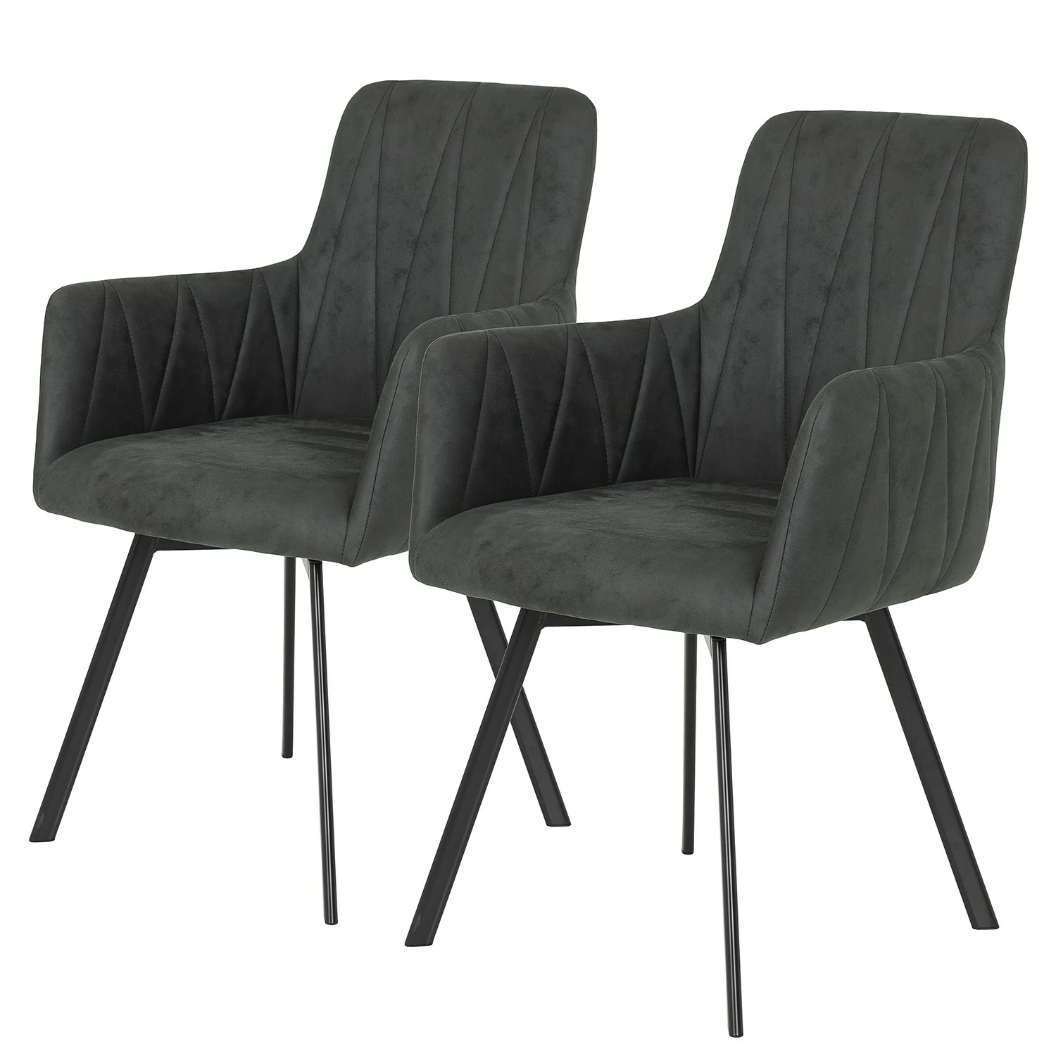 Red Living Chaises à accoudoirs Kivioli (lot de 2) - Microfibre / Acier - Anthracite / Noir 3 Red Living Chaises à accoudoirs Kivioli (lot de 2) - Microfibre / Acier - Anthracite / Noir