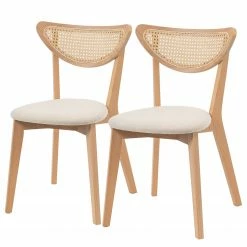 Studio Copenhagen Chaises Danny (lot de 2) - Rotin et tissu / Hêtre massif - Rotin et crème / Hêtre