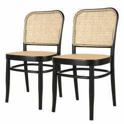 Studio Copenhagen Chaises Daru (lot de 2) - Rotin / Hêtre massif - Rotin / Noir