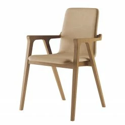 Norrwood Chaise à accoudoirs Toma - Tissu / Hêtre massif - Camel / Hêtre