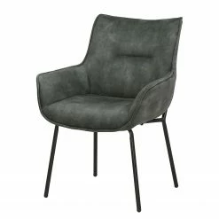 Loftscape Chaise à accoudoirs Betty - Velours / Métal - Gris vintage / Noir