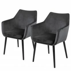 Mørteens Chaises à accoudoirs Nicholas V - Velours Kemi: Gris foncé - Lot de 2
