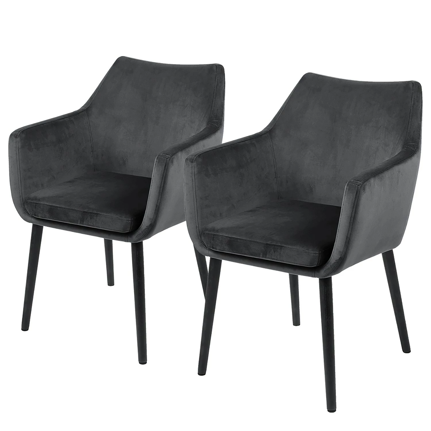 Mørteens Chaises à accoudoirs Nicholas V - Velours Kemi: Gris foncé - Lot de 2 3 Mørteens Chaises à accoudoirs Nicholas V - Velours Kemi: Gris foncé - Lot de 2
