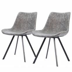 Ars manufacti Chaises Cielo (lot de 2) - Imitation cuir / Acier - Gris vintage / Noir