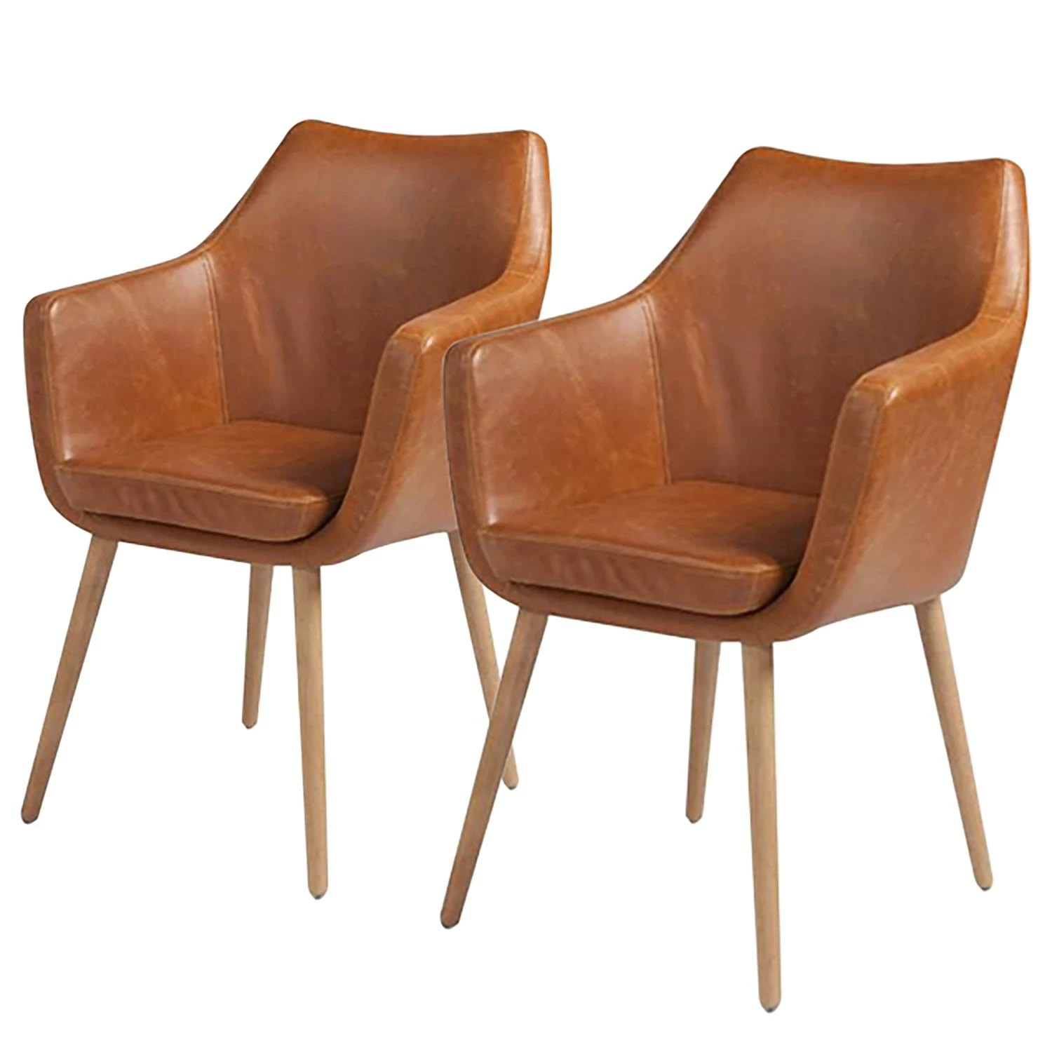 Mørteens Chaises à accoudoirs Nicholas - Cuir synthétique Aken: Cognac vintage - Lot de 2 3 Mørteens Chaises à accoudoirs Nicholas - Cuir synthétique Aken: Cognac vintage - Lot de 2