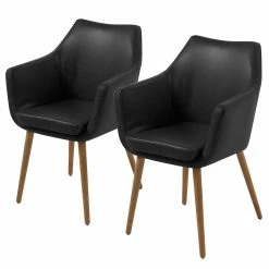 Mørteens Chaises à accoudoirs Nicholas - Cuir synthétique Aken: Noir vintage - Lot de 2