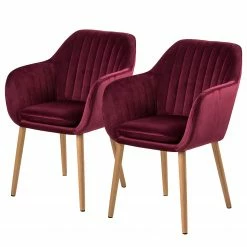Mørteens Chaises à accoudoirs Tilanda - Tissu / Chêne massif - Velours Kemi: Bordeaux - Lot de 2