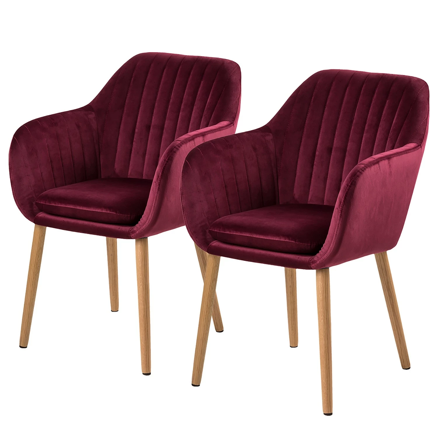 Mørteens Chaises à accoudoirs Tilanda - Tissu / Chêne massif - Velours Kemi: Bordeaux - Lot de 2 3 Mørteens Chaises à accoudoirs Tilanda - Tissu / Chêne massif - Velours Kemi: Bordeaux - Lot de 2