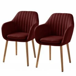 Mørteens Chaises à accoudoirs Tilanda - Tissu / Chêne massif - Tissu Cors: Rouge foncé - Lot de 2