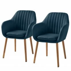 Mørteens Chaises à accoudoirs Tilanda - Tissu / Chêne massif - Tissu Cors: Bleu jean - Lot de 2